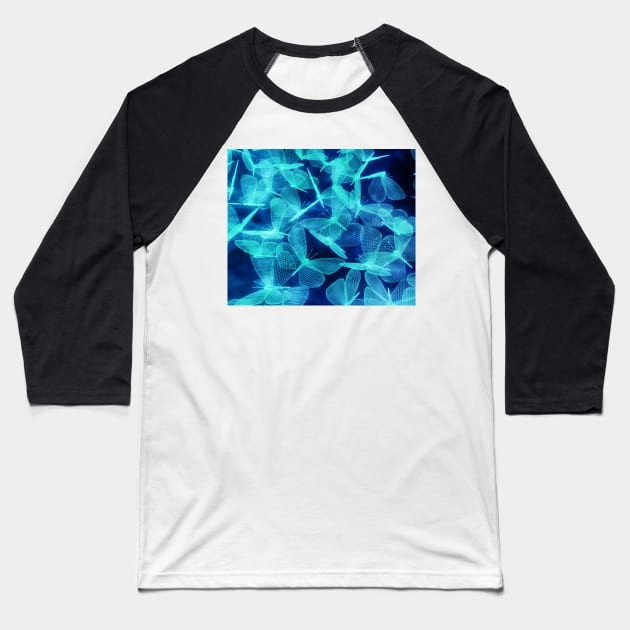 Blue neon butterflies Baseball T-Shirt by 3DVictory